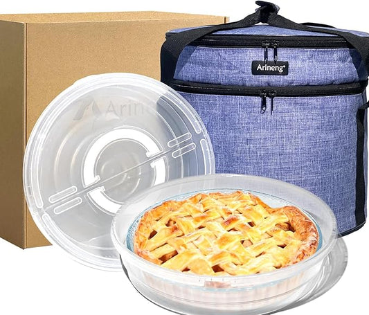 Plastic Pie Carrier Pack of 2 and insulated bag,pie carrier with lid and handle,pie carriers for transport,Holds 3 pies/Thanksgiving Day (Purple, 2 pie carriers + insulated bag)