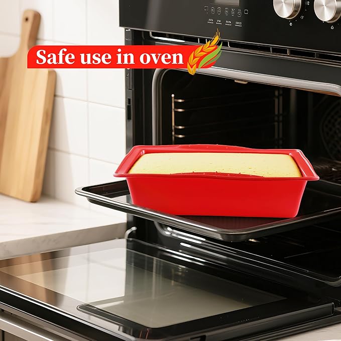 Silicone Square Brownie Pan 2 Pack, 8x8 Baking Pan for Brownies, Cakes, Bread, Pie & Lasagna – BPA Free, Heat Resistant,Flexible Silicone baking mold,Oven, Microwave, Dishwasher Safe