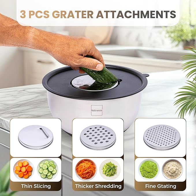 Stainless Steel Mixing Bowls Set of 5, Large Nesting Bowls with Airtight Lids for Food Prep, Cooking, Baking, Salad, and Outdoor Dining (Black, 5 Pcs)