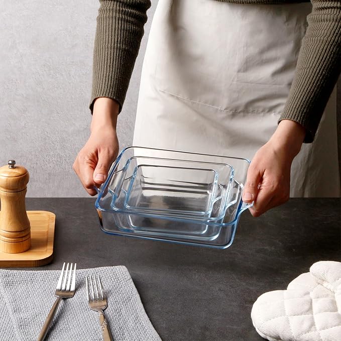 NUTRIUPS Mini Square Glass Baking Dish for Oven, Square Cake Pan Glass Casserole Dishes for Oven (4.5in+6in+7.5in)