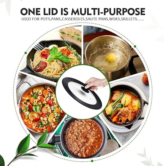 Universal Lids for Pots, Pans & Skillets - Fits 6.5", 7" & 8" Diameter, 9.5", 10" & 11" Diameter Cookware,Tempered Glass with High Heat Resistant Silicone Rim-2PK Cookware(2PK)