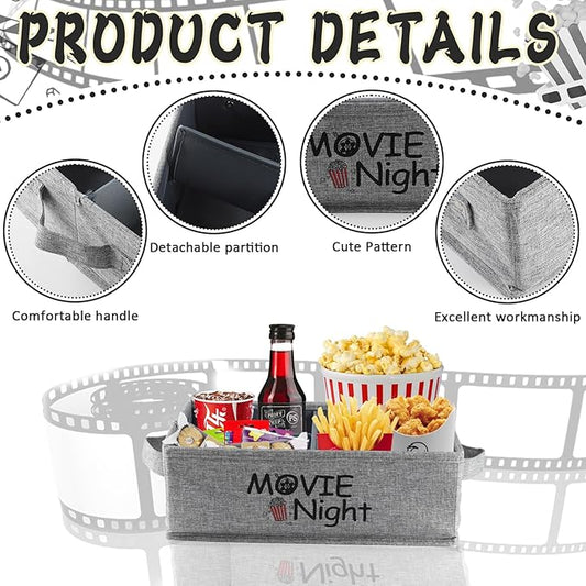 Snack Organizer for Countertop, Fabric Movie Night Snack Tray with Handles, 4 Compartment Collapsible Snack Basket, Snack Bar Station Organizer, Kitchen Pantry Organizer and Storage (Grey)
