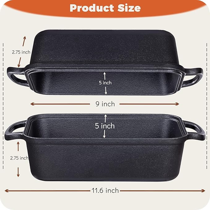 Cast Iron Bread Loaf Pan with Lid to Piece Set, Loaf Pans for Baking Bread 9x5, Even Heat Distribution for Sourdough and Homemade Bread