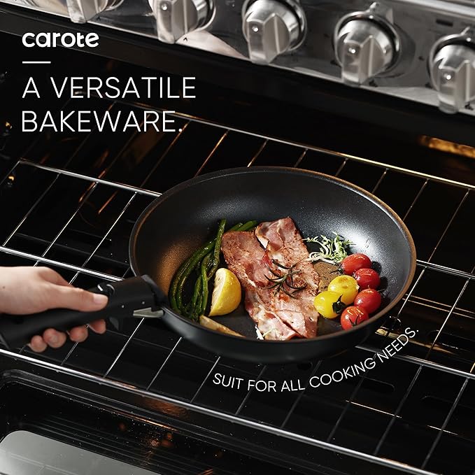 CAROTE 19Pcs Pots and Pans Set Non Stick, Cookware Set Detachable Handle, Nonstick Induction Kitchen Sets Non Stick with Removable Handle, RV Cook Ware, Oven Safe, Black