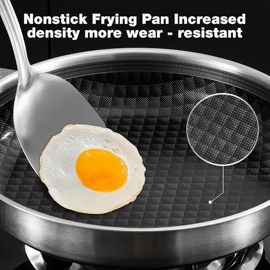 10-Inch Non Stick Frying Pans, Ceramic Coating NonStick Stainless Steel Pan Set, Tri-Ply Skillets and Pan Set with Lid, Cool-Touch Handle, Dishwasher and Oven Safe