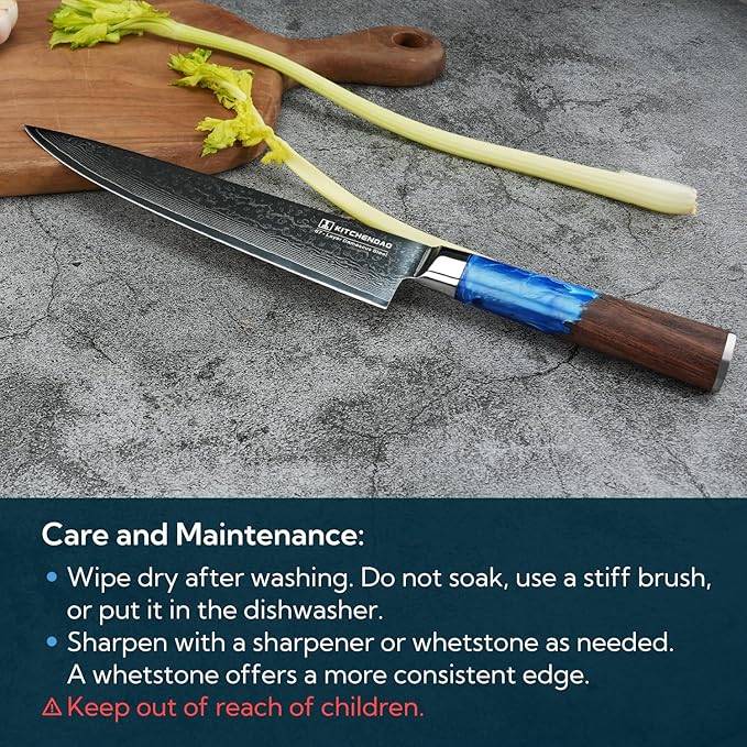 KITCHENDAO Chef Knife 8 Inch 67-Layer Damascus Steel Kitchen Knife Super Sharp Cooking Knife with Unique Rosewood and Resin Handle, Gift Box for Family, Friends and Colleagues