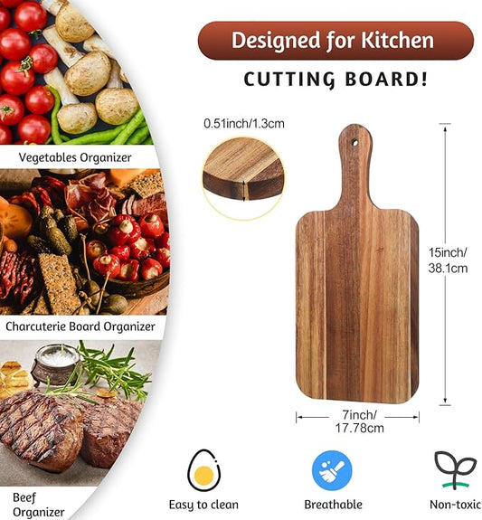6 Pcs Cutting Board Bulk Kitchen Thicken Chopping Platter with Handles Wooden Charcuterie Serving Trays Blank Wood Boards for Engraving Wedding Housewarming(Acacia Wood,15 x 7 Inch)