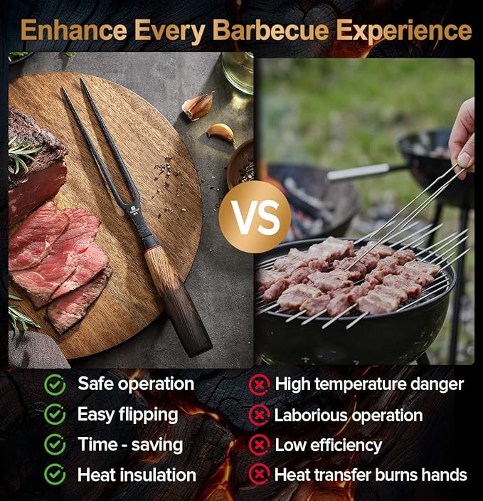 XINZUO 5.9 Inch Meat Carving Fork,High-Strength 430 Stainless Steel,2 Prong Kitchen Forks For Barbecue, Serving, Cooking, Grilling, Roasting,Ergonomic White Oak + Red G10 Gasket Handle