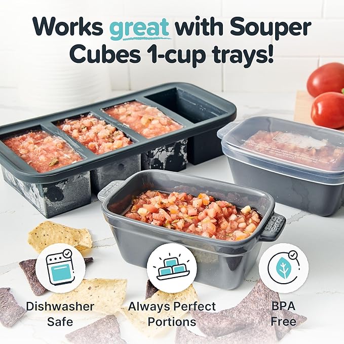Souper Cubes Stoneware - Small Ceramic 5" x 3" Baking Dish with Silicone Covers, Small Baking Dishes for Oven Perfect for Reheating Single Serve Portions, Set of 4 - Charcoal