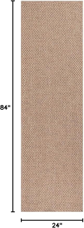 CAMILSON Indoor and Outdoor Runner Rug Natural Solid Boho Woven Design Easy-Cleaning Non Shedding Farmhouse Living Room Bedroom Garden Patio and Kitchen Washable Outside Carpet Alfombras (2x7)