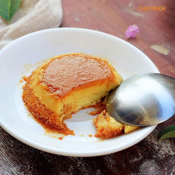 CHEFMADE Mini Pudding Pan Set, 3-Inch 4Pcs Non-Stick Egg Tart Mold Round Mini Cake and Loaf Bakeware for Oven and Instant Pot Baking (Champagne Gold)