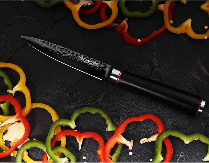 YOUSUNLONG Kitchen Utility Knife 5 Inch Multi-purpose knife Hammered Japanese AUS8 Steel - HRC Steel - Leadwood Handle