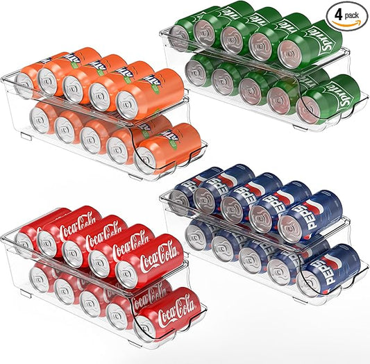 Simple Houseware 4-Pack Front-Loading Beverage Soda Can Organizer Dispenser, Clear