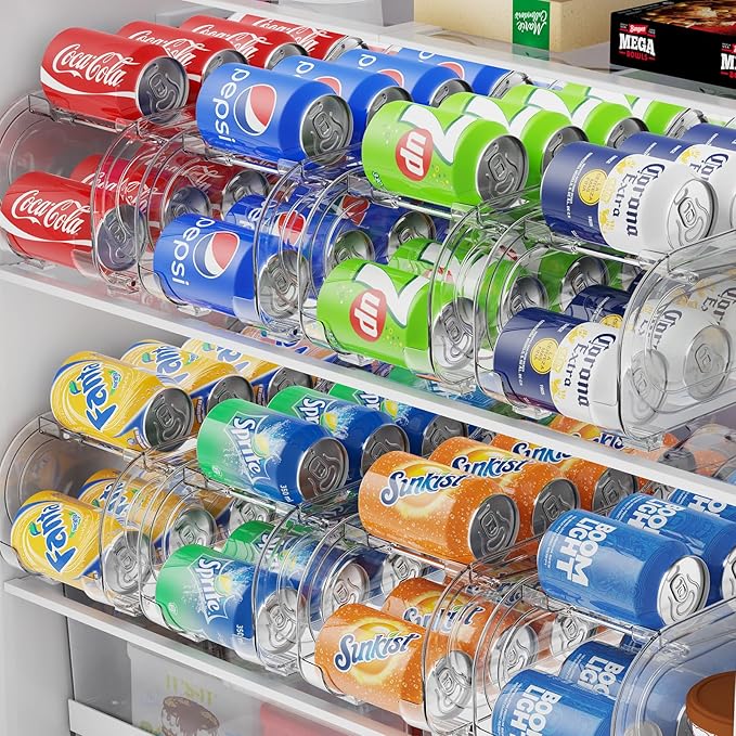 2 Pack Auto-Rolling Soda Can Organizer for Refrigerator/Fridge, Upgraded Soda Can Dispenser & Holder for Pantry Storage 10 Standard Size 12oz/ 11.2oz/ 355ml/ 330m Drink Short Cans (Clear)