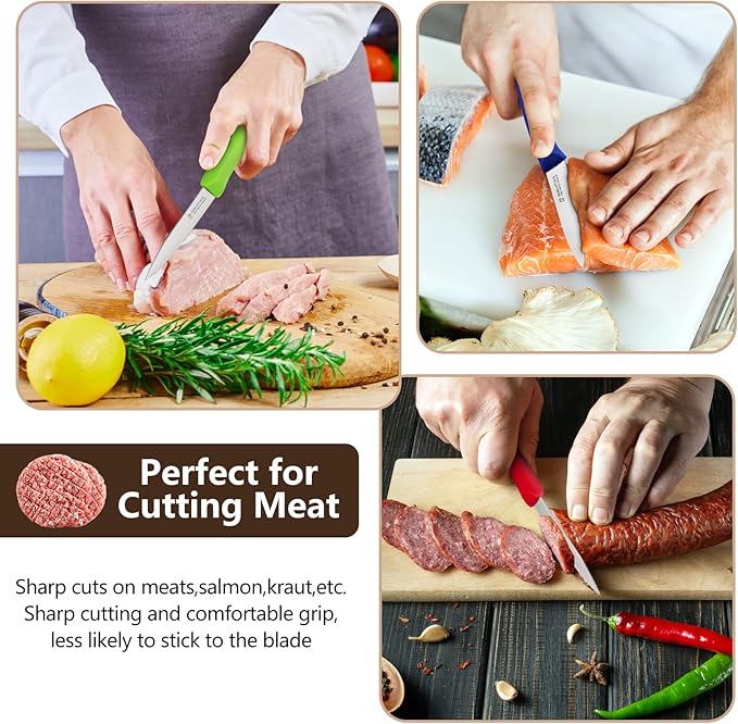 Premium Paring Knife, Stainless Steel Paring Knives Set of 6,Sharp Vegetable&Fruit Knife,Small Knife Set,Ergonomic Handle Paring Knives,Straight Edge Peeling Knifes,Green&Dishwasher Safe
