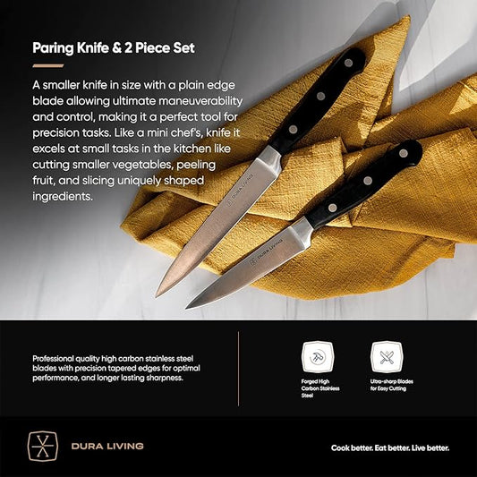 2-Piece Premium Kitchen Knife Set - Ultra-Sharp 5" Utility Knife & 3.5" Paring Knife, High Carbon Stainless Steel, Forged for Precision, Multipurpose Cooking Knives with Ergonomic Handles