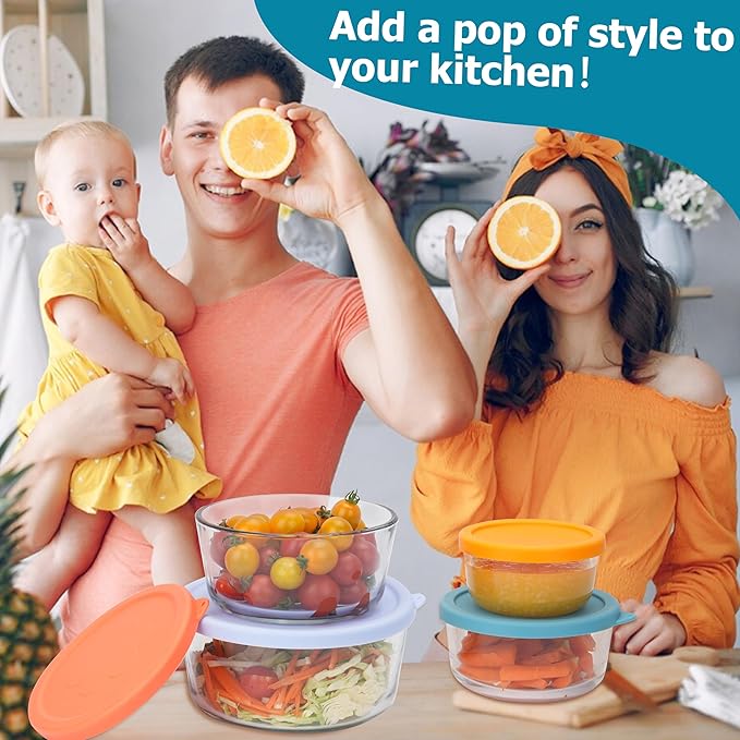 1 Cup 2 Cup 4 Cup 7 Cup Round Silicone Replacement Lids for Pyrex Glass Bowls, 4 Pack, Microwave & Dishwasher & Freezer Safe (Container not Included)