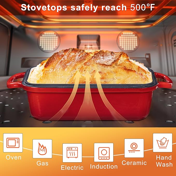 GRMImosa 2 in 1 Cast Iron Loaf Pan wiht Lid, Bread Loaf Pans for Baking Bread 9x5, Sourdough Bread Baking Pan for Homemade Bread, Meatloaf, Cherry