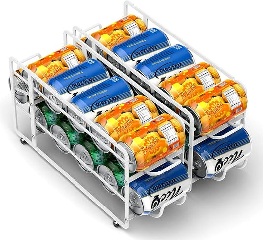 Soda Can Organizer Storage Rack, 2 Pack Stackable Beverage Soda Can Dispenser Organizer Holder for Refrigerator, Cabinet, Pantry (White)