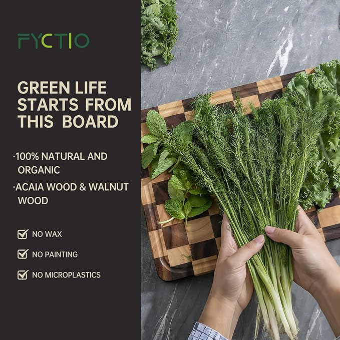 Cutting Boards for Kitchen, Large Acacia Wood Chopping Board, Thick Checkered Cutting Board with Juice Grooves & Handles, Charcuterie Board Butcher Block with Gift Box, 16" x 11" x 1.4"