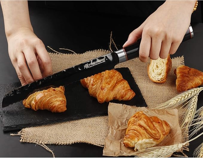 YOUSUNLONG Serrated Bread Knife 8 Inch Bread Slicer Cake knife - Japanese AUS8 Steel Blade - Naturel Leadwood Handle