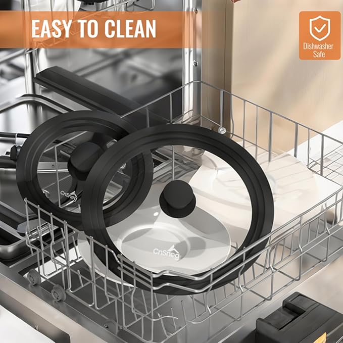 Universal Lids for Pots, Pans and Skillets, 10.5", 11" and 12" Pan Lid, Tempered Glass Pot Lid with Silicone Rim Heat Resistant, Replacement Pan Cover for Frying, Wok, Crock Pot Lid, Black