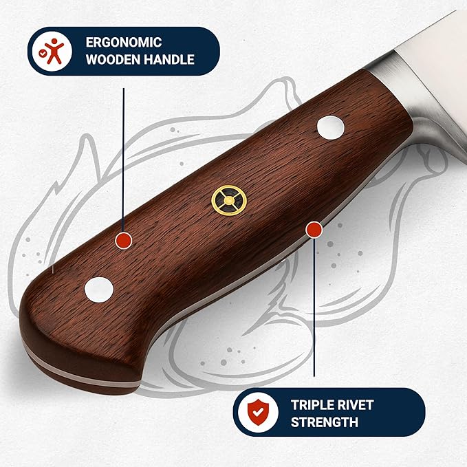 Chef Knife 8 Inch – Professional Stainless Steel Chef’s Knife with African Wood Wenge Handle & Mosaic Pin – Cuchillo de Cocina Profesional – Sharp Kitchen tool for Meat & Vegetables