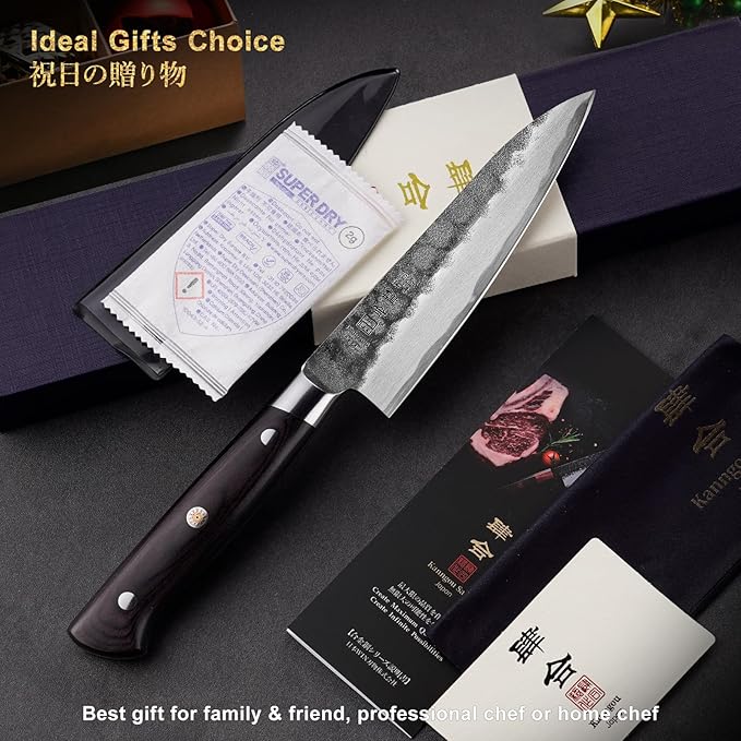 Black Forged Japanese Knives with High Carbon Stainless Steel and Full Tang Pakkawood Handle, Kitchen Knife with Premium Box (5 Inch Paring Knife)