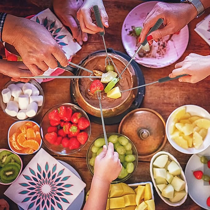 7 Pieces Candy Dipping Tools Chocolate Dipping Fork Spoons Set, Stainless Steel Candy Making Supplies for Decorative Plates, Including 1 pcs Slotted Spoon and 6 pcs Fondue Forks