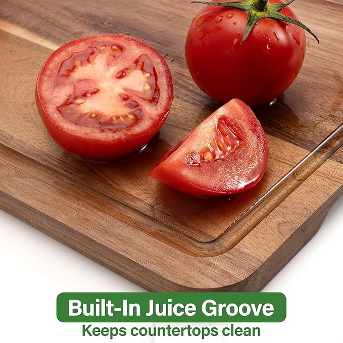 Wood Cutting Board For Kitchen, Wooden Cutting Board Set of 3 with Juice Groove, Double-Sided Chopping Board Serving Board for Meat, Vegetables and Cheese