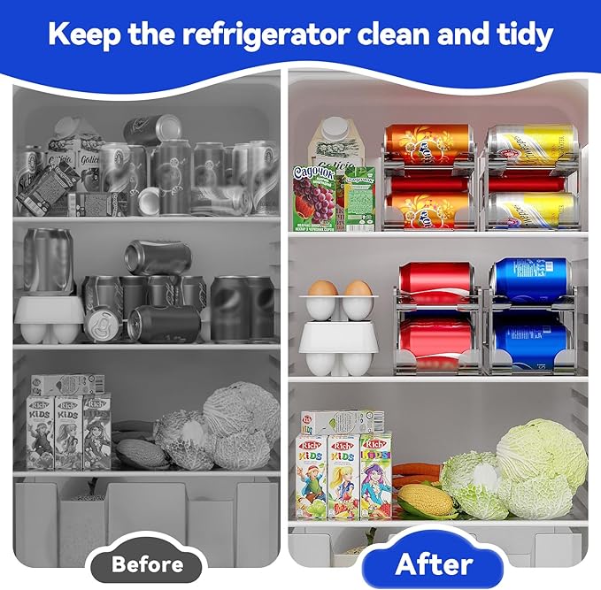 2 Pack Soda Can Organizer,Can Dispenser for Refrigerator Drink Storage Rack for Standard and Tall Can Pop Can Holders for Pantry Cabinet Smoky Gray