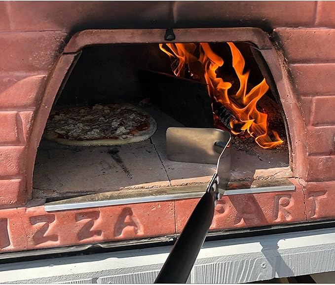 Pizza Turning Peel 9 Inch Perforated Pizza Peel and Pizza Brush Ash Rake 4 Piece Wood Fired Commercial Pizza Oven Utensil Kit with 40-Inch Aluminum Handle