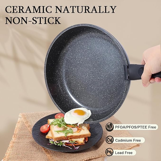 GiPP Ceramic Pots and Pans Set Non Stick, Nonstick Detachable Handle Cookware Sets, Non Toxic Induction Kitchen Pot and Pan with Removable Handle, Healthy RV Cookware, Dishwasher &Oven Safe, 5 Piece