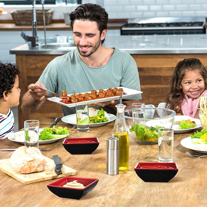 30 Pcs Dipping Bowls, Soy Sauce Dishes, Black Red Dipping Sauce Plate Set Small Dish Pinch Bowls for Condiment, Snack, Sushi, BBQ, Desserts