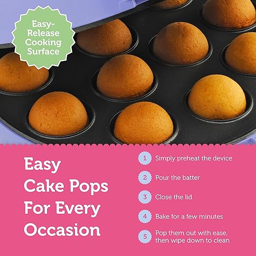 Cake Pop Maker by Select Brands - Kit for Birthdays & More - Includes Decorating Stand & 50 Sticks - Features Non-Stick Coating - Makes 12 Cake Pops