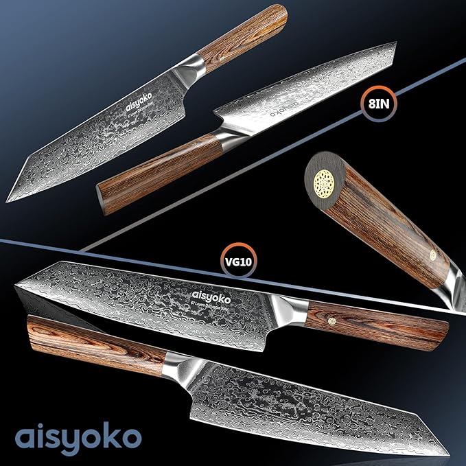 Chef Knife 8 Inch Damascus Japan VG-10 Super Stainless Steel Professional High Carbon Super Sharp Kitchen Cooking Knife, Ergonomic Color Wooden Handle Luxury Gift Box