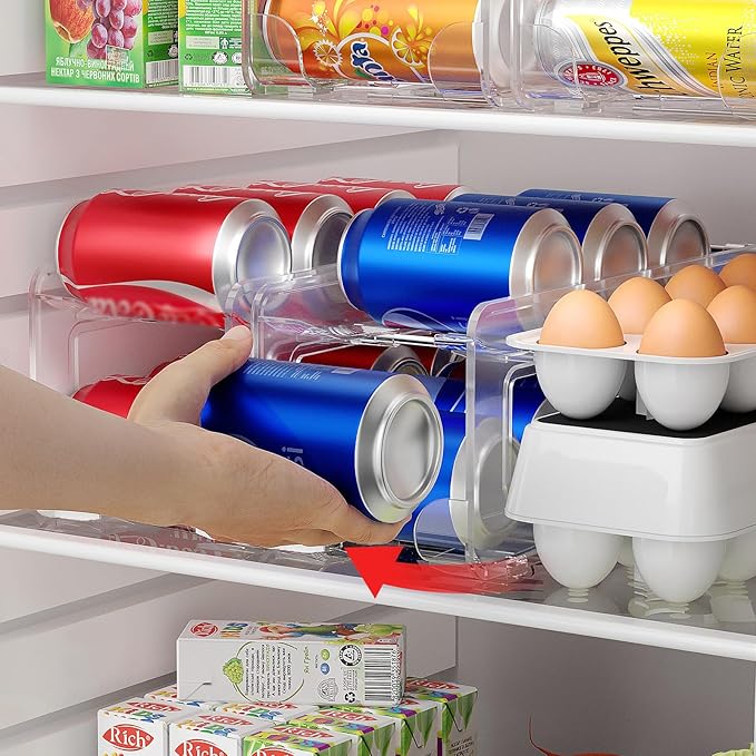 2 Pack Soda Can Organizer,Can Dispenser for Refrigerator Drink Storage Rack for Standard and Tall Can Pop Can Holders for Pantry Cabinet Clear