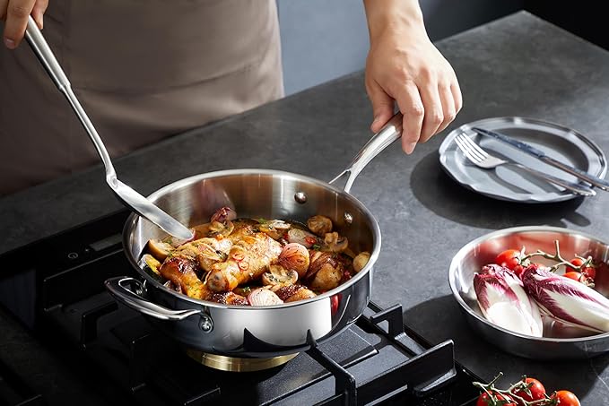 10 Pcs Stainless Steel Cookware Set, No Coating Frying Pans, Saucepans, Saute Pan and Stock Pot, Suitable for All Cooking Hobs