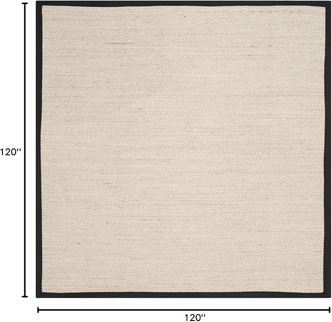 SAFAVIEH Area Rug 10' Square - Natural Fiber Collection - Large - Marble & Black, Sisal, Woven Design with Border (NF143A)