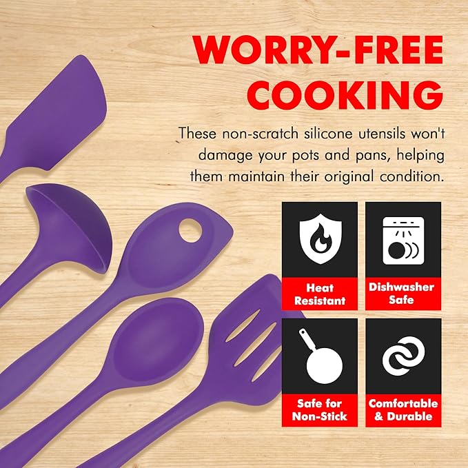 Chef Craft Premium Silicone Kitchen Tool and Utensil Set, 5 Piece, Purple