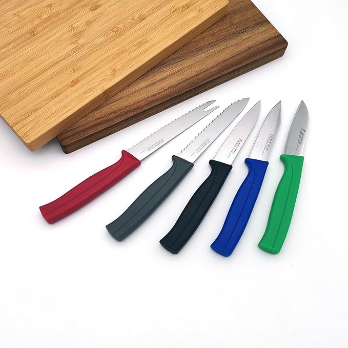 Tomato Knife - MATTSTONE HILL 5 Inch Serrated Kitchen Utility Knife, Serrated Cheese Tools, German X50CrMoV Steel, Red Handle