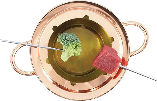 Swissmar Biel 11-Piece Copper-Plated Fondue Set – Hammered Finish – Ideal for Oil & Broth Cooking – Perfect for Entertaining, Kitchen Collections & Wedding Gifts – 2 Liter / 2.1 Quarts