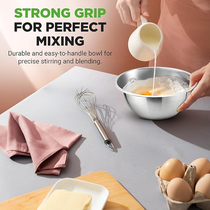 NutriChef 6-Piece Premium Stainless Steel Mixing Bowls - Heavy Duty Stackable Nesting Bowls - Kitchen Essentials for Food Prep, Marinating, Mixing Salad - Dishwasher Safe