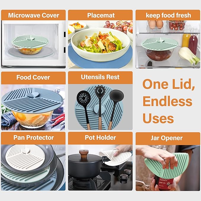 Silicone Lids for Bowls,Pots - 9-Pack Microwave Splatter Cover Food Storage Universal Multi-Use Lid & Trivet Mats with Non-Slip Suction for Pans,Plates, Cups Heat Resistant Dishwasher Safe