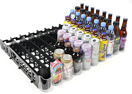 Visi-FAST Spring Push Drink Dispenser, Refrigerator Organizers and Storage for 12/16 oz Beverages, Bottles, and Cans, Drink Dispenser for Fridge, Commercial and Home, (Pack of 2)