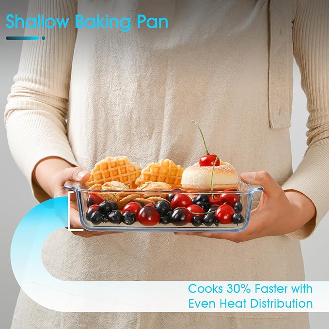 NUTRIUPS 7.7x9.8x1.7 Inch Small Glass Baking Dish for Oven, 37oz Square Cake Pan Glass Casserole Dishes for Oven