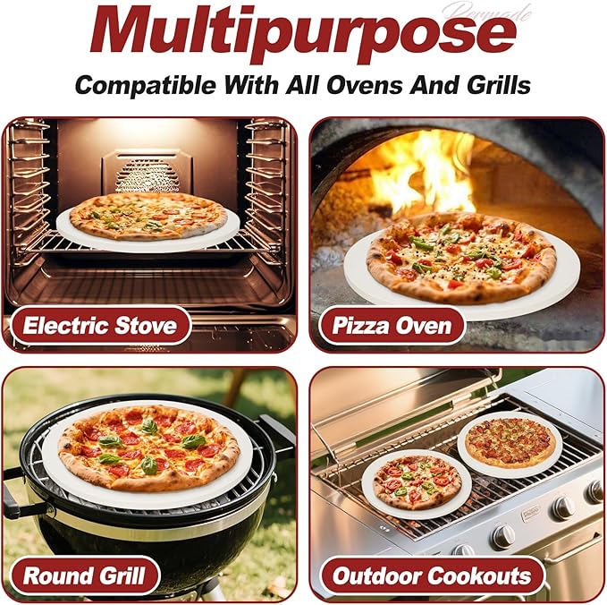 Round Pizza Stone for Grill and Oven- 16 inch Baking Stone Heavy-Duty Cordierite Pizza Stone for Bread, Cookies, Heat Proof BBQ Grilling Cooking Stone for Making Crisp Crust Pizza (White)