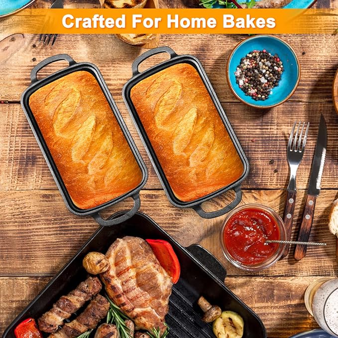 2 in 1 Cast Iron Bread Pan with Lid 9×5 Inch - Loaf Bakeware for Sourdough & Sandwich Bread - Pre-Seasoned Dutch Oven Style - Heavy Duty with Even Heating