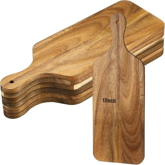 6 Pcs Cutting Board Bulk Kitchen Thicken Chopping Platter with Handles Wooden Charcuterie Serving Trays Blank Wood Boards for Engraving Wedding Housewarming(Acacia Wood,17 x 6 Inch)