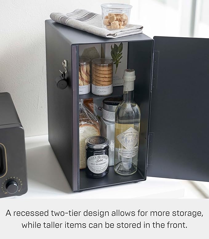 Yamazaki Home Tower Bread Box Keeper Holder Container, Metal Bread Holder Saver, Slim Space Saving Counter Storage - Vertical - Steel